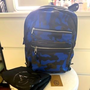 Ash Danica Large Leather Backpack, Blue Camo